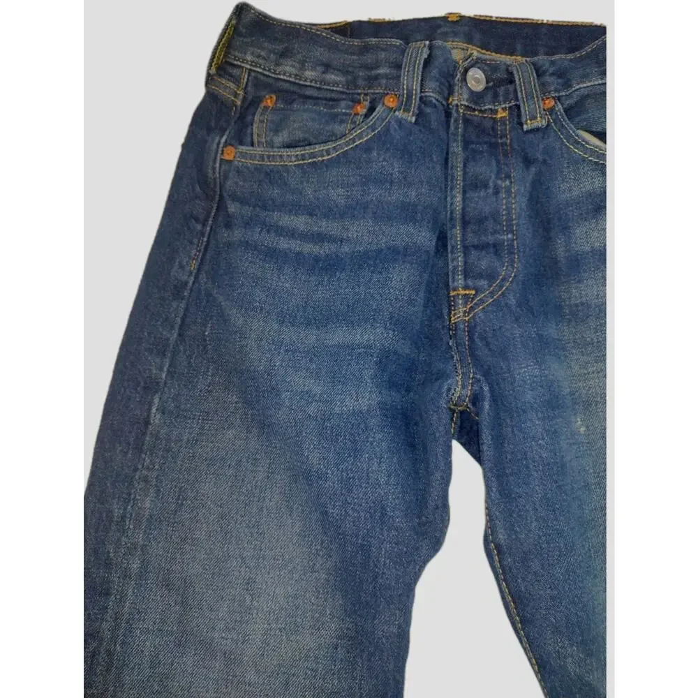 Levis Jeans Mens 28x30 501 Original Straight Button Fly Classic distressed denim